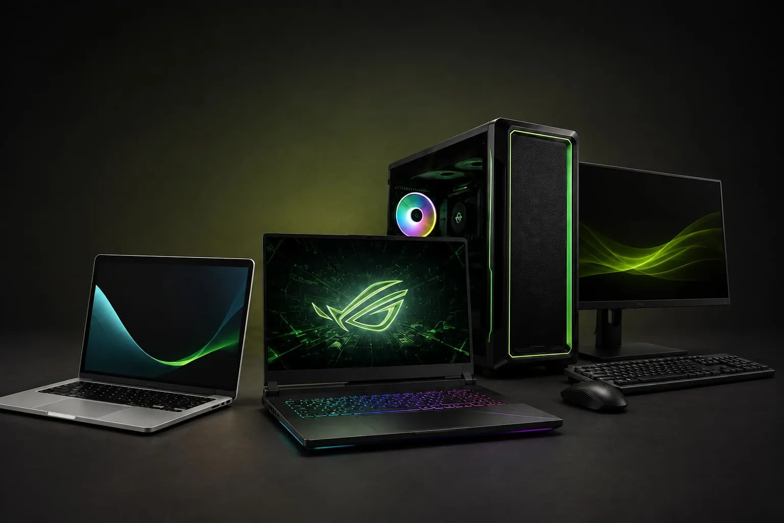 Equipos de computación: notebooks, computador de escritorio, monitor, teclado y mouse