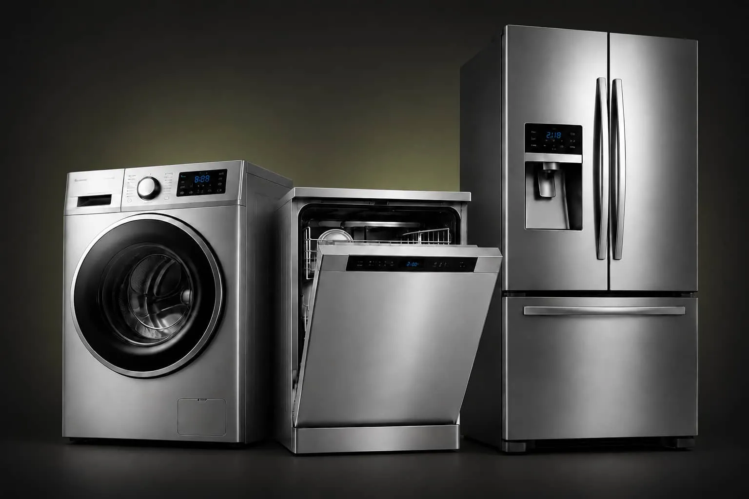 Productos de línea blanca: lavadora, lavavajillas y refrigerador